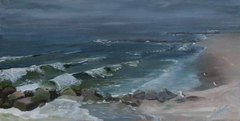 Coffee Time at Long Beach 12 x 24 oil