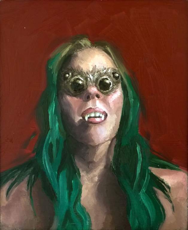 Spider Eyes/ Four Eyes, oil on wood, 11.5 x 9.5 in